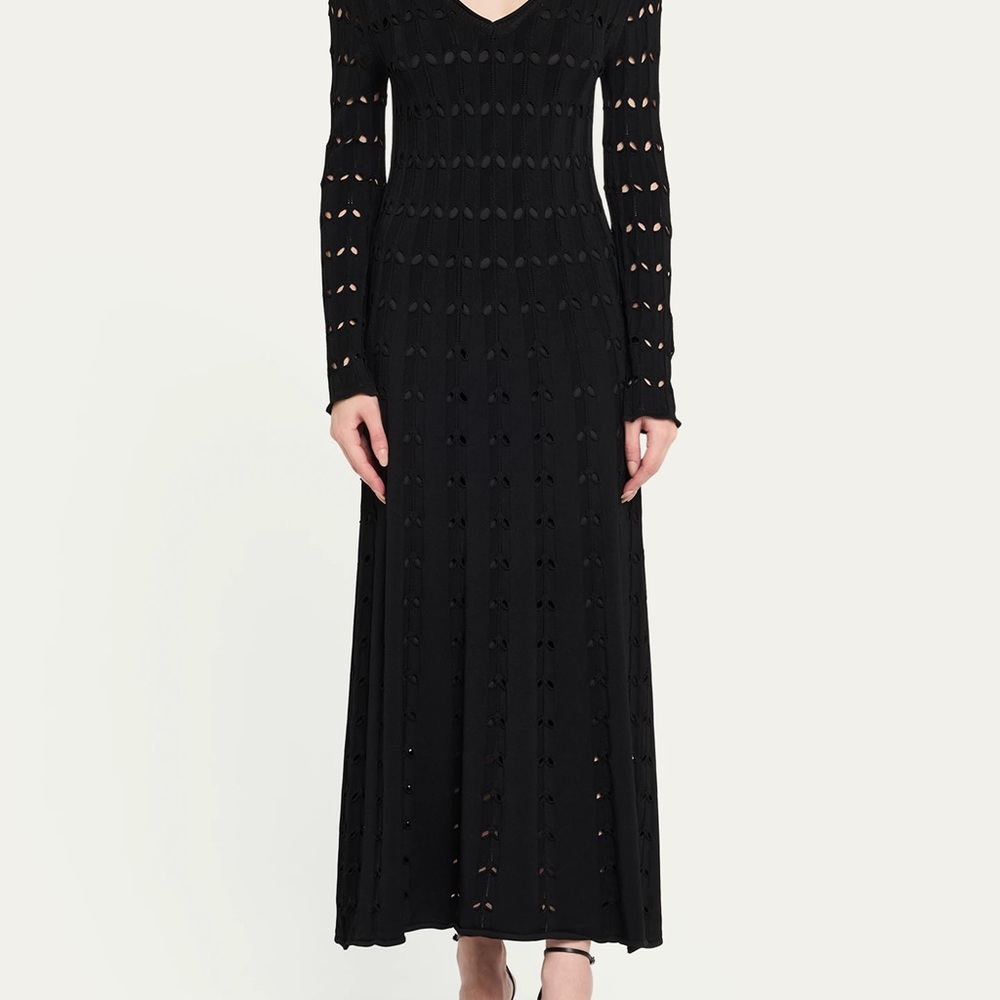 Zimmermann Black Rhiannon Pointelle Maxi Long Sleeve Dress